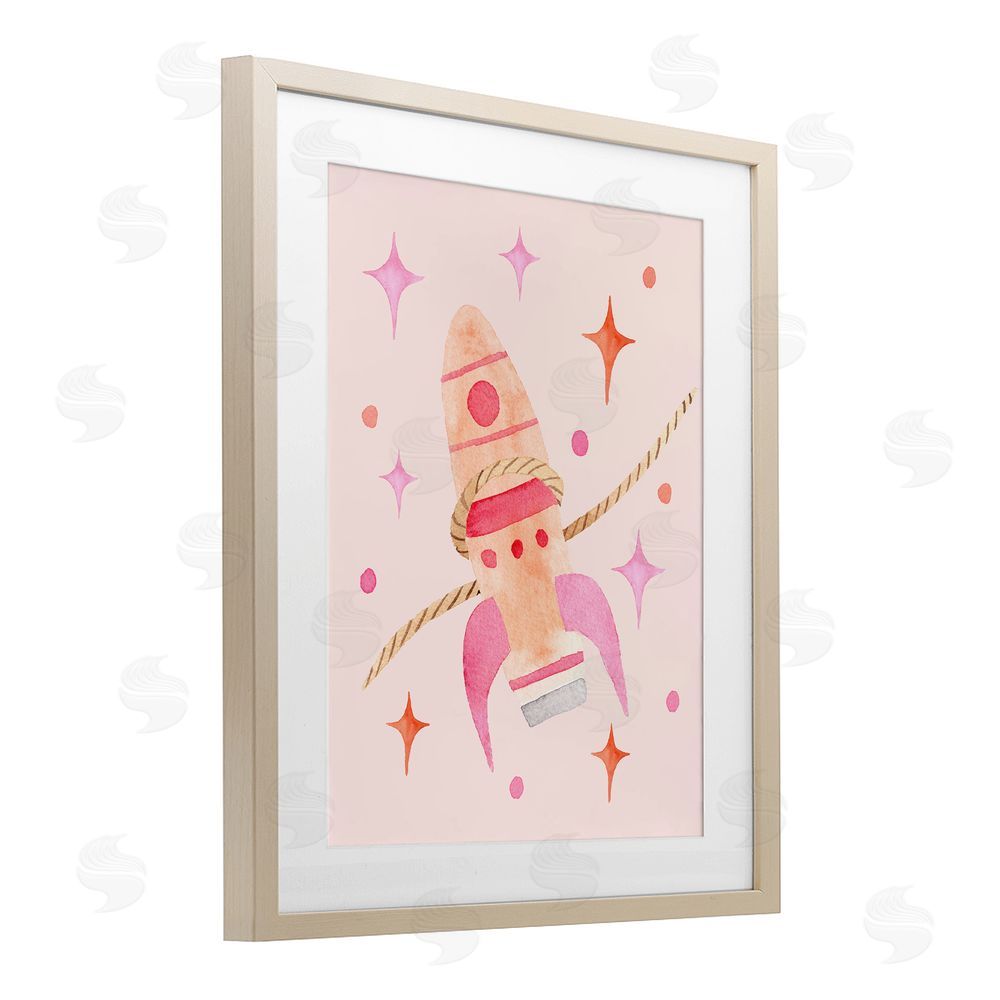 Nina Jacobs Lasso Rocket Ship Brown Framed Print Under Glass Wall Art