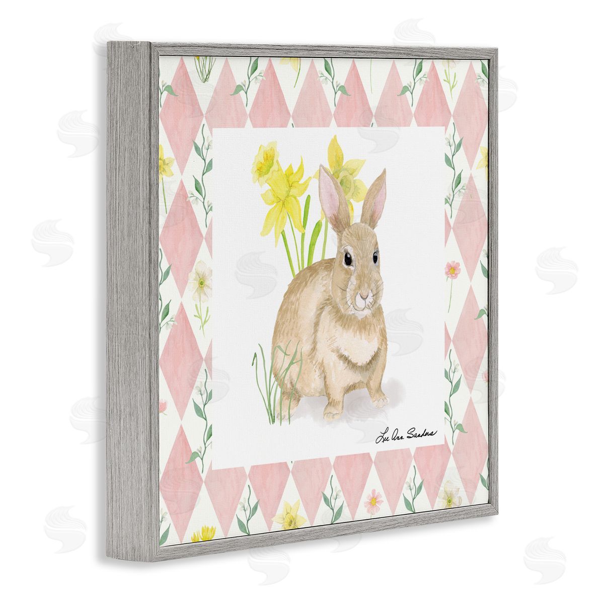 Lee Ann Sanders Bunny on Pink Argyle Gray Framed Giclee Print Wall Art