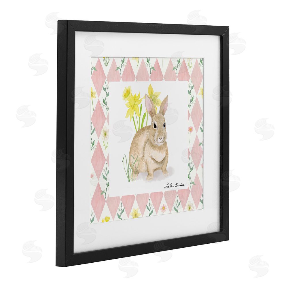 Lee Ann Sanders Bunny on Pink Argyle Black Framed Print Under Glass Wall Art