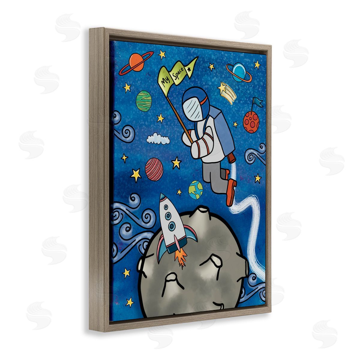 Jennifer Stith Astronaut Space Adventure Brown Floating Frame Canvas Wall Art Print