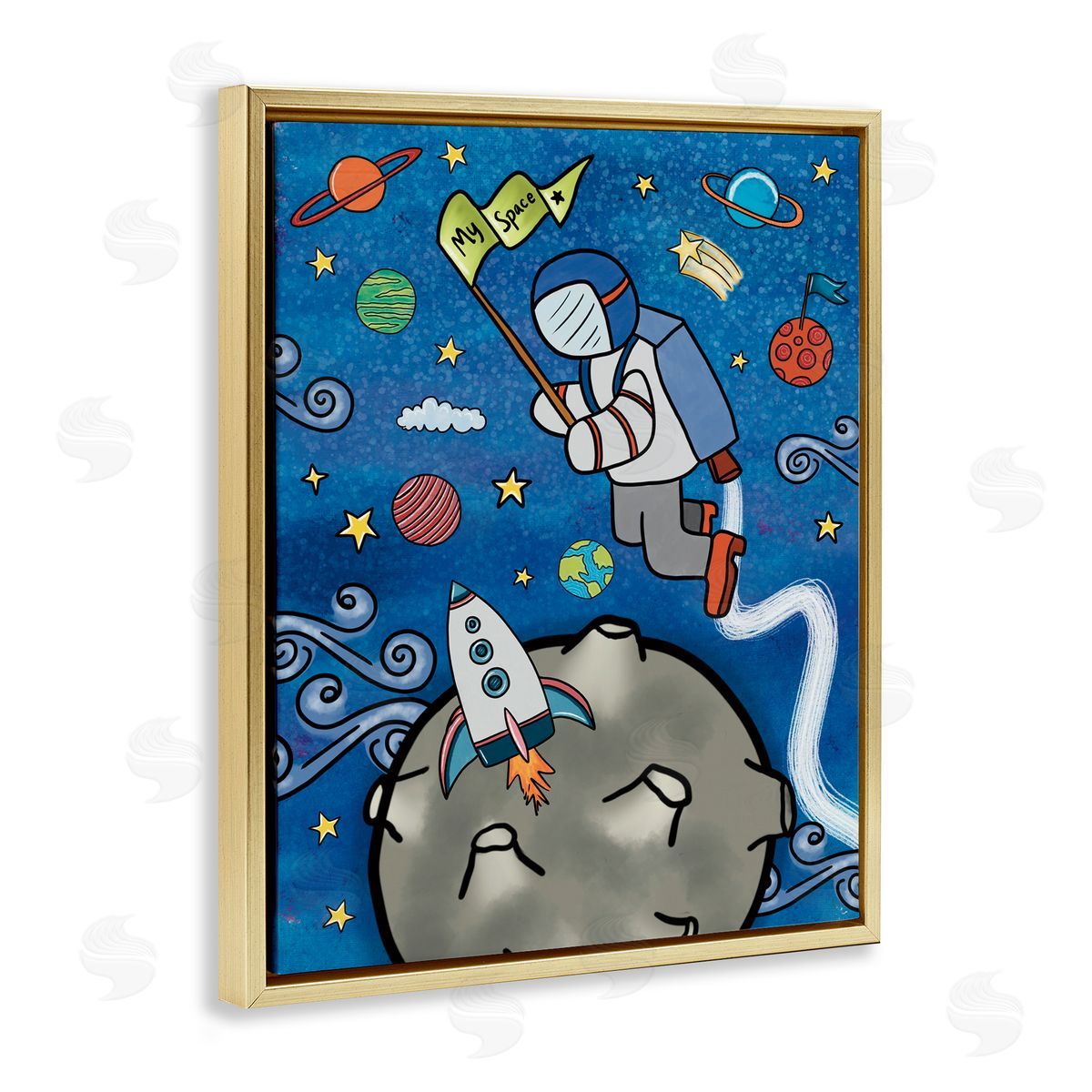 Jennifer Stith Astronaut Space Adventure Gold Floating Frame Canvas Wall Art Print