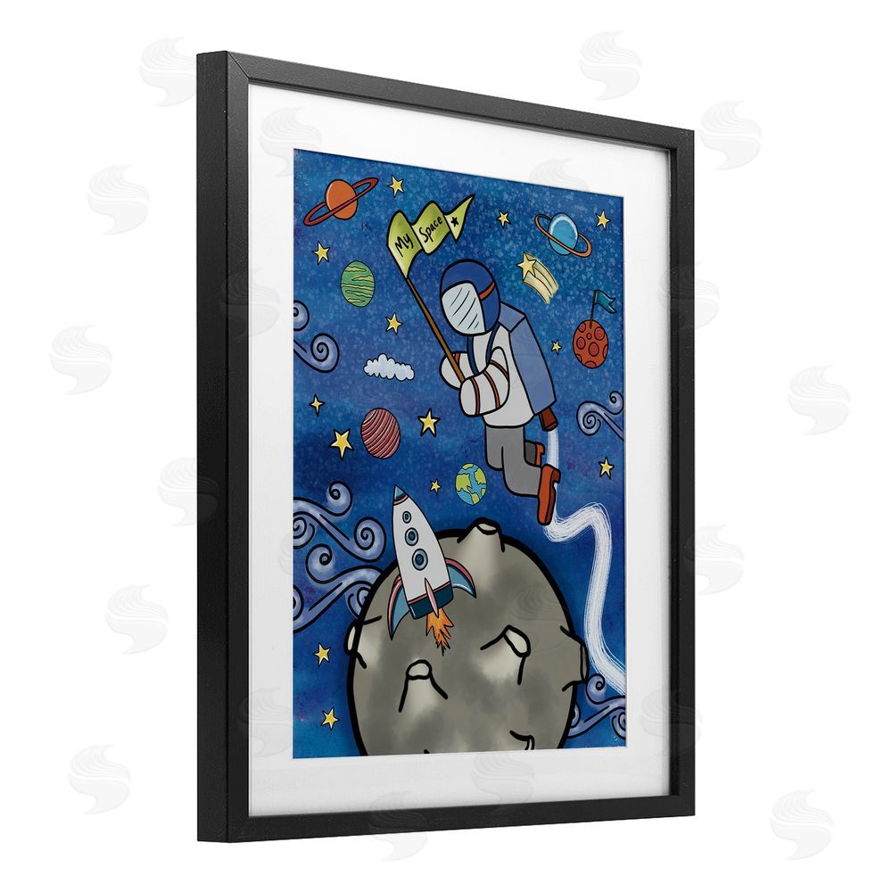 Jennifer Stith Astronaut Space Adventure Black Framed Print Under Glass Wall Art