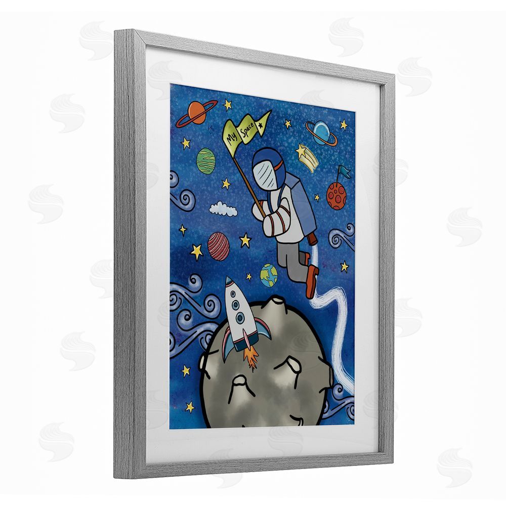 Jennifer Stith Astronaut Space Adventure Gray Framed Print Under Glass Wall Art