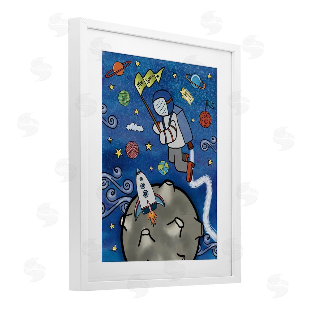 Jennifer Stith Astronaut Space Adventure White Framed Print Under Glass Wall Art