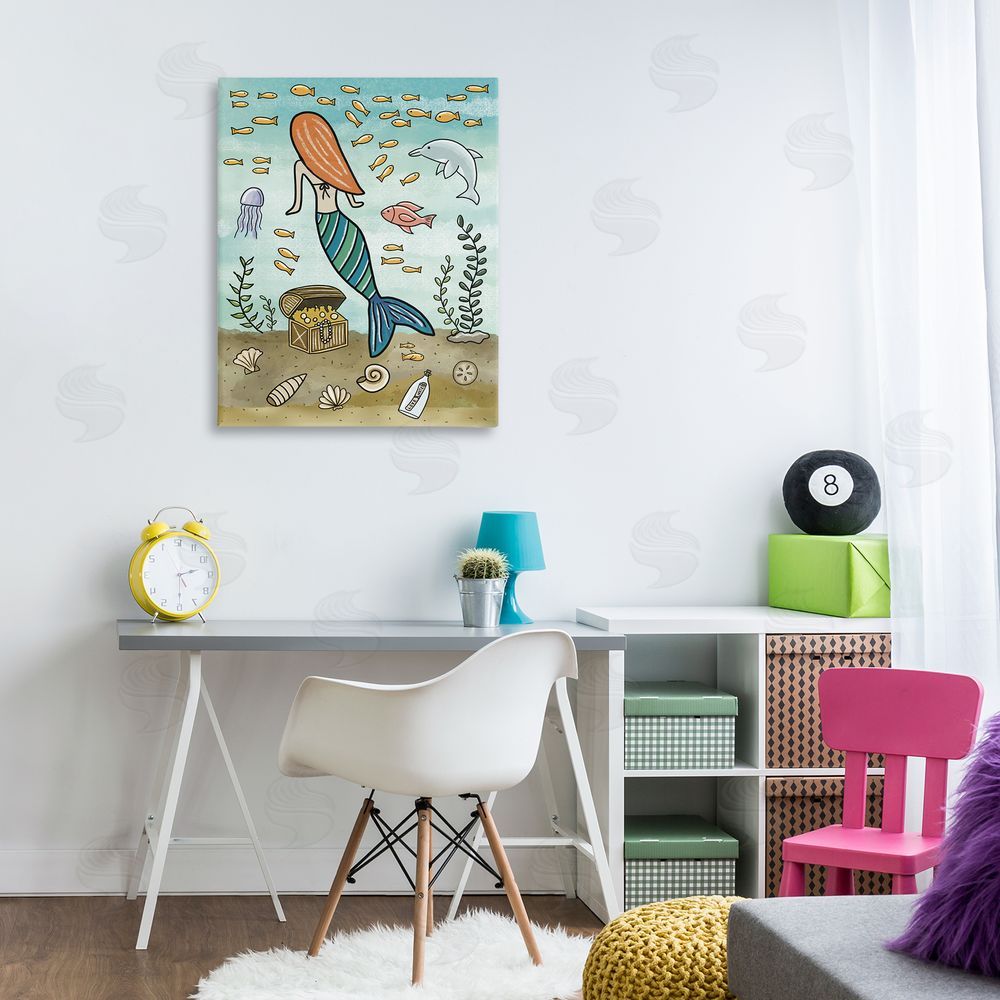 Jennifer Stith Mermaid Treasure Love Note Stretched Canvas Wall Art Print in Room