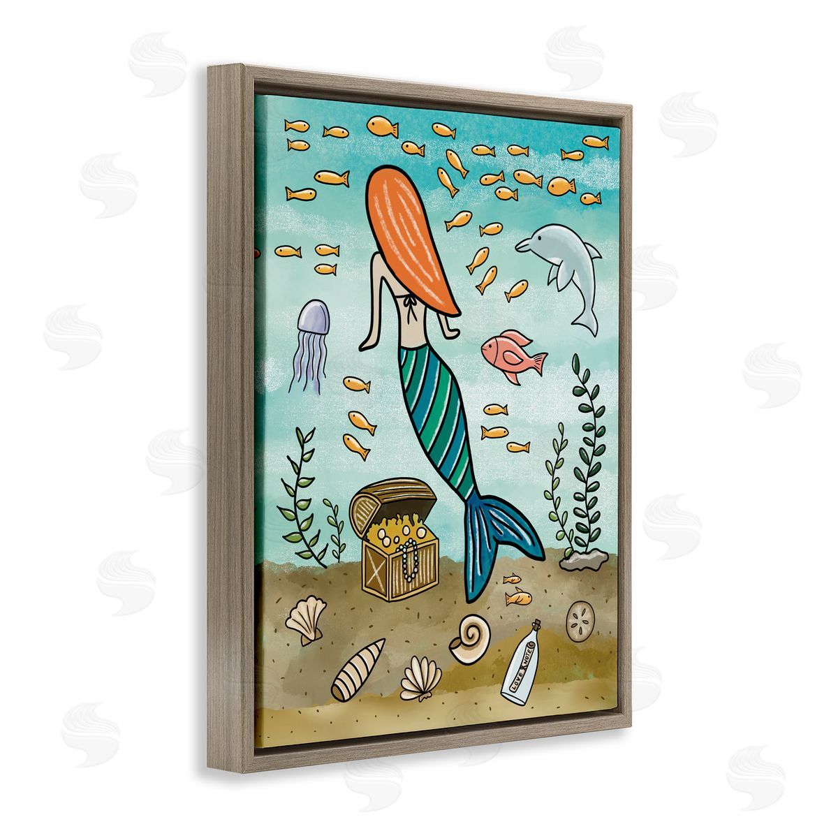 Jennifer Stith Mermaid Treasure Love Note Brown Floating Frame Canvas Wall Art Print