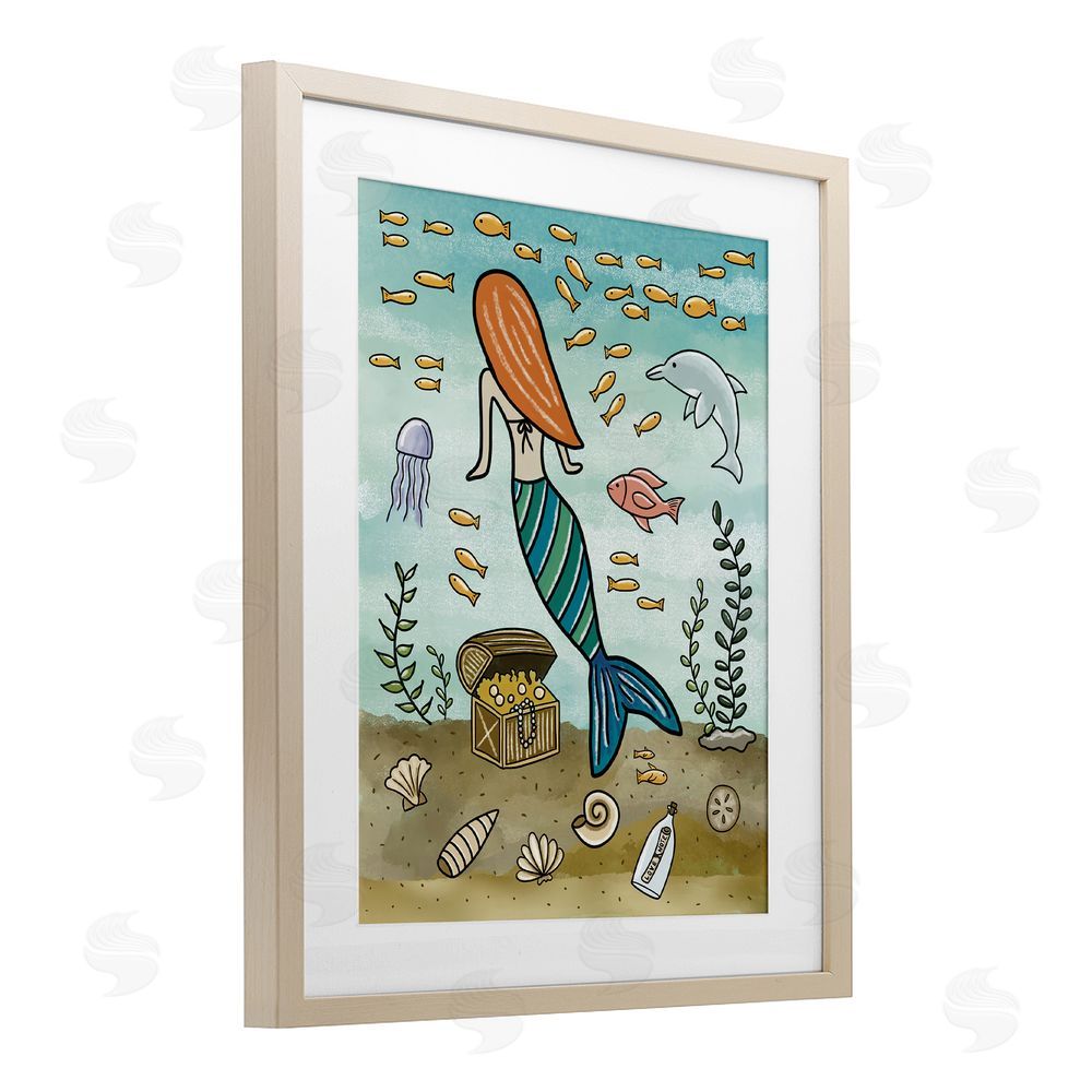 Jennifer Stith Mermaid Treasure Love Note Brown Framed Print Under Glass Wall Art