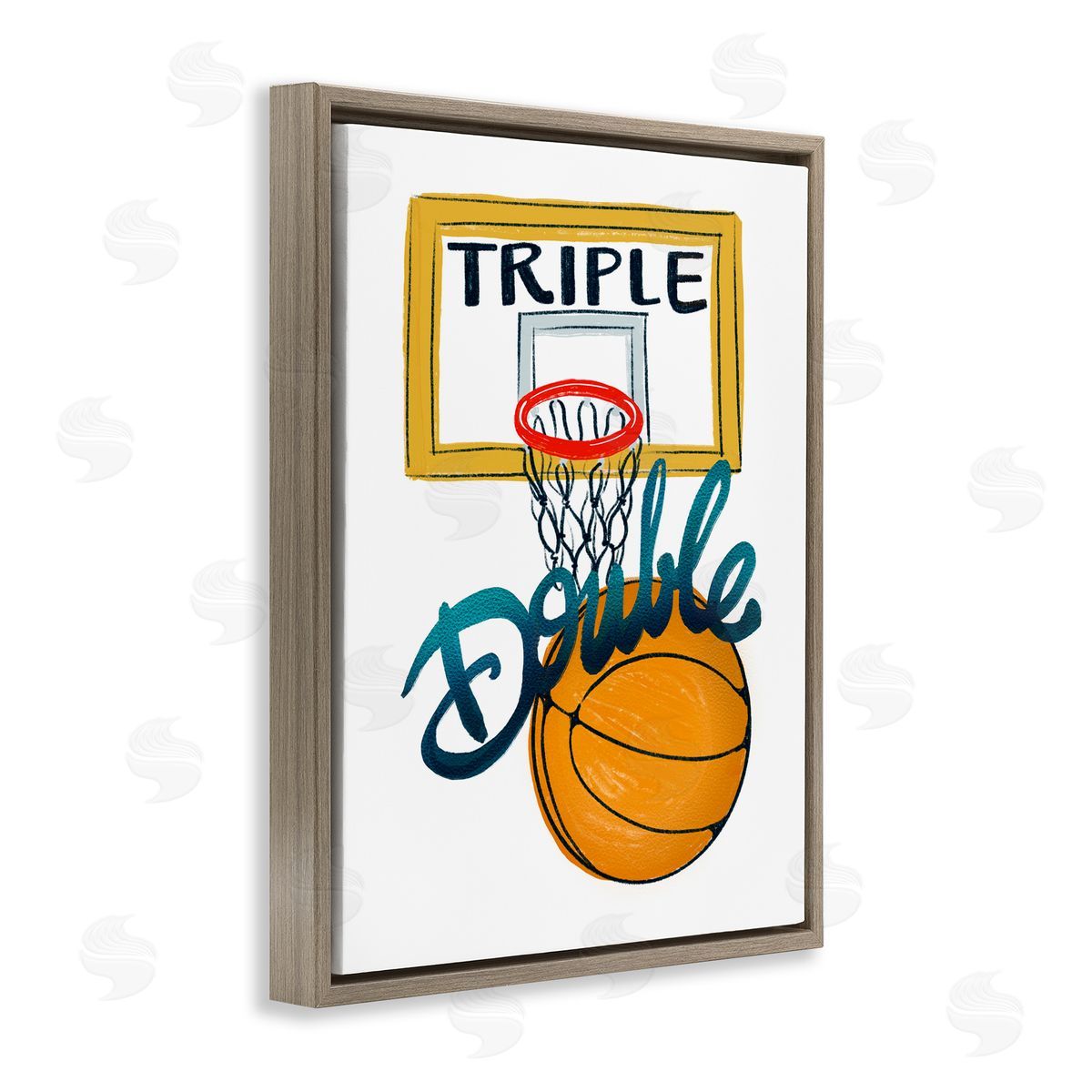 Connie Summers Triple Double Basketball Brown Floating Frame Canvas Wall Art Print