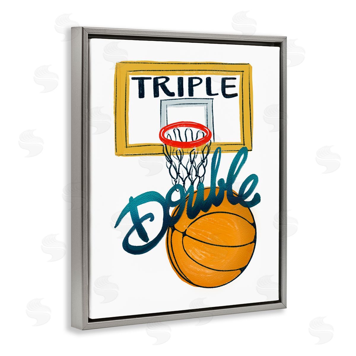 Connie Summers Triple Double Basketball Gray Floating Frame Canvas Wall Art Print
