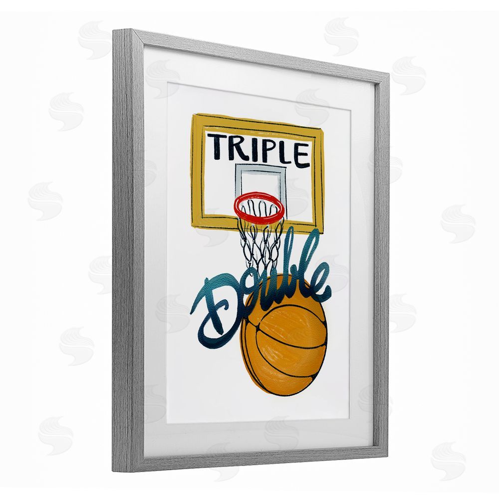 Connie Summers Triple Double Basketball Gray Framed Print Under Glass Wall Art