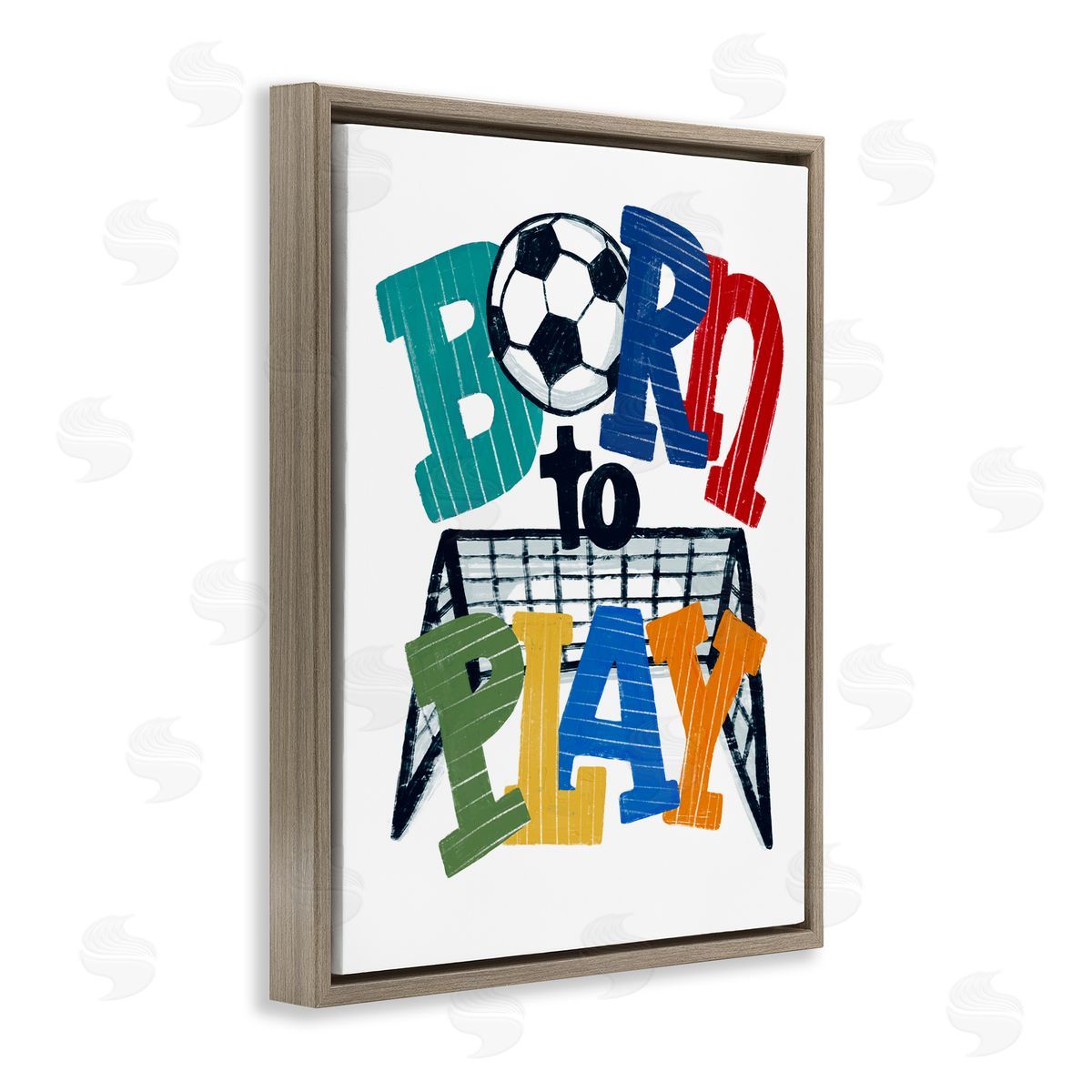 Connie Summers Born To Play Soccer Brown Floating Frame Canvas Wall Art Print