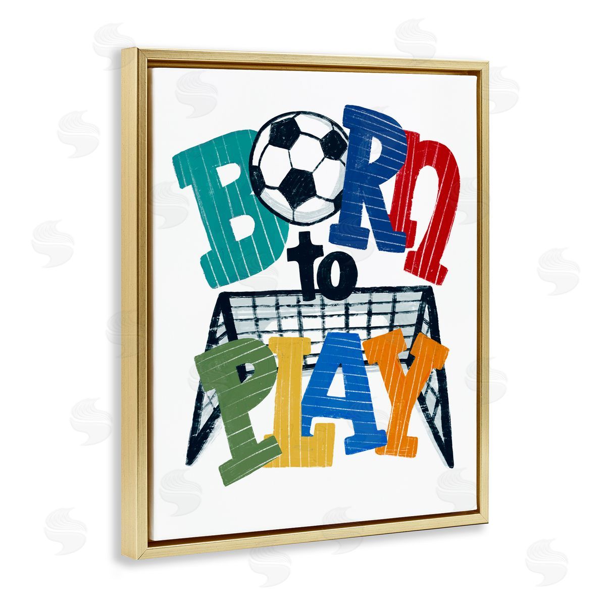 Connie Summers Born To Play Soccer Gold Floating Frame Canvas Wall Art Print