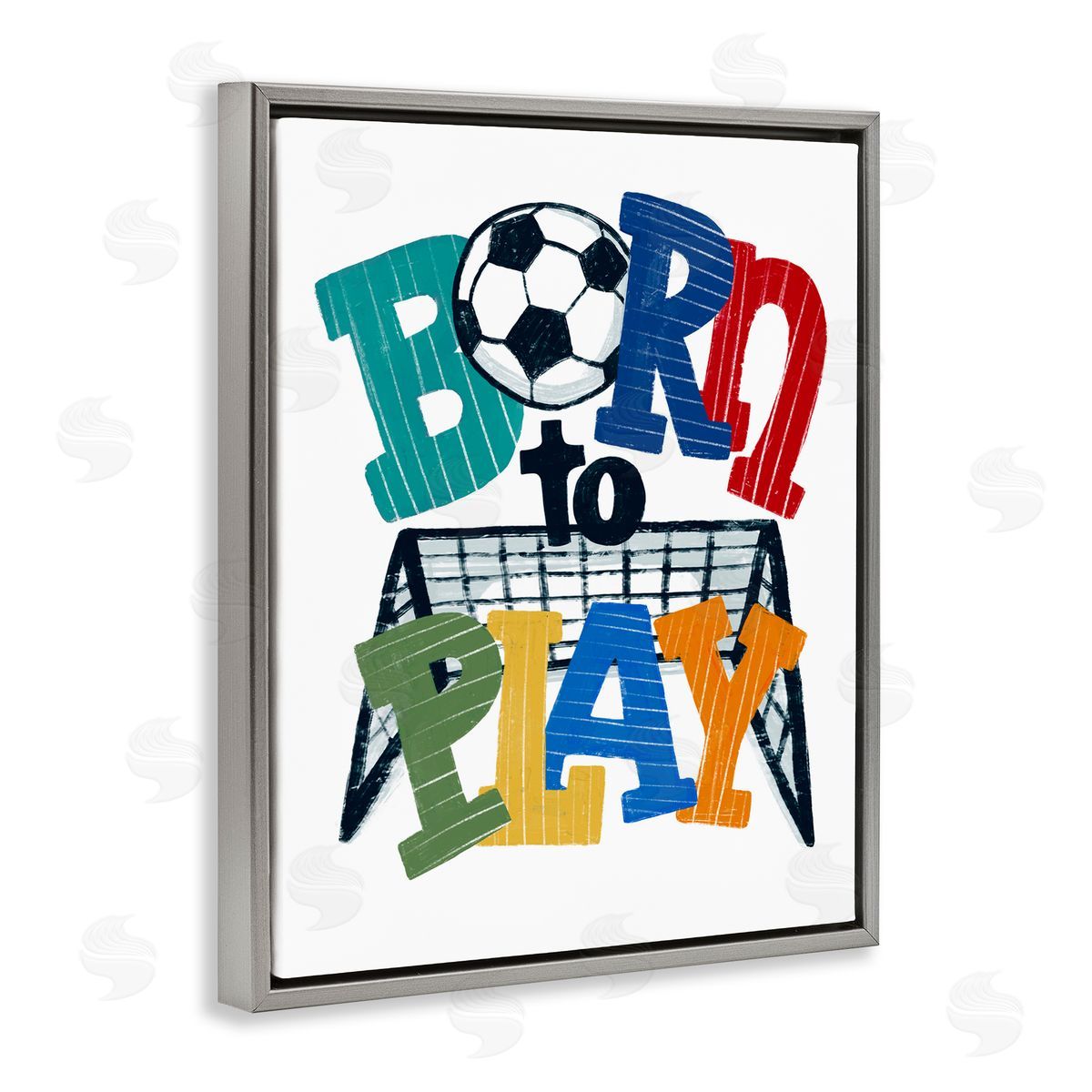 Connie Summers Born To Play Soccer Gray Floating Frame Canvas Wall Art Print