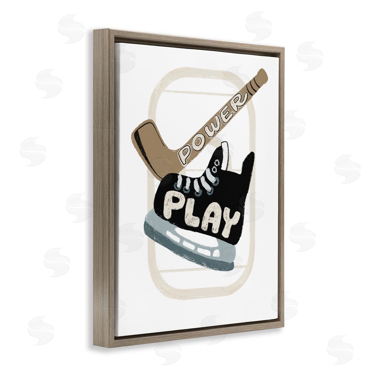 Connie Summers Power Play Hockey Brown Floating Frame Canvas Wall Art Print
