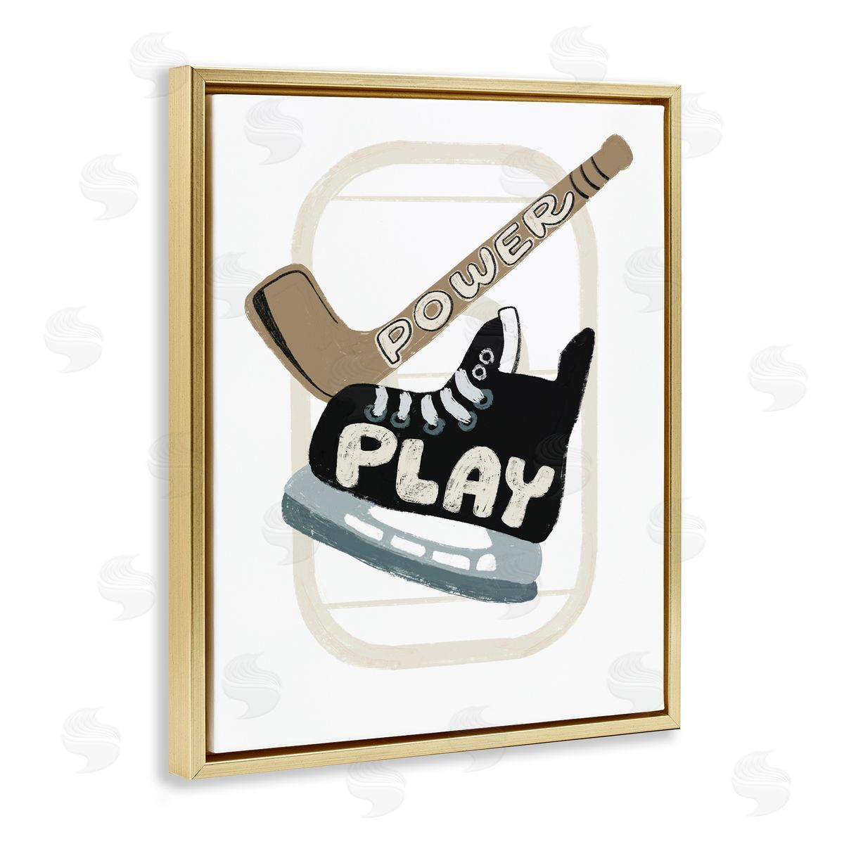Connie Summers Power Play Hockey Gold Floating Frame Canvas Wall Art Print