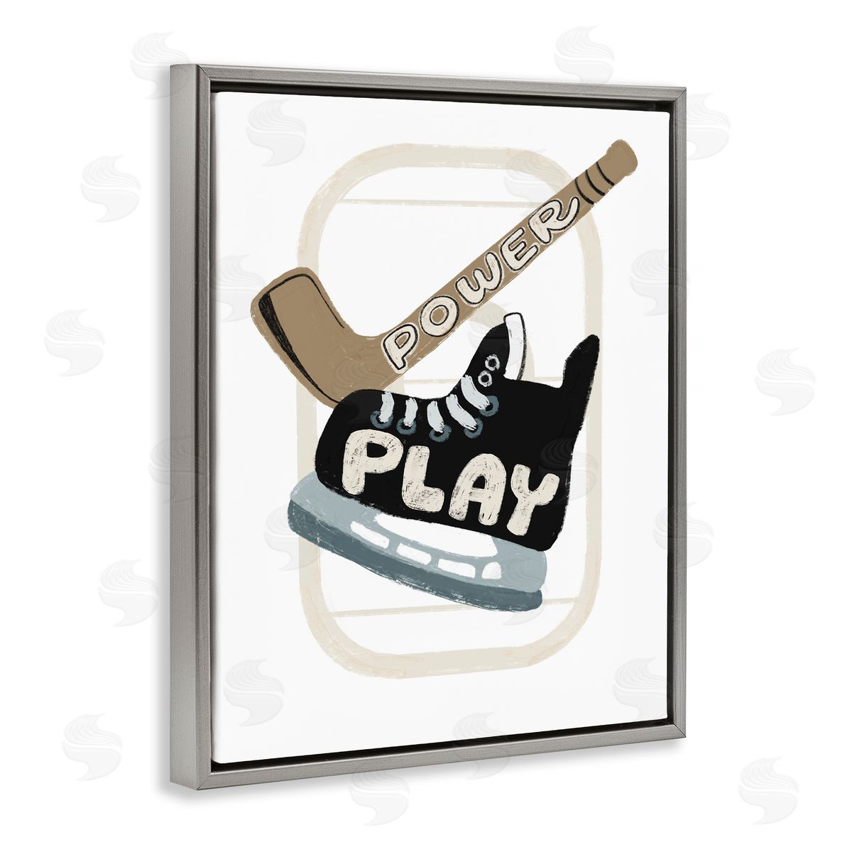 Connie Summers Power Play Hockey Gray Floating Frame Canvas Wall Art Print