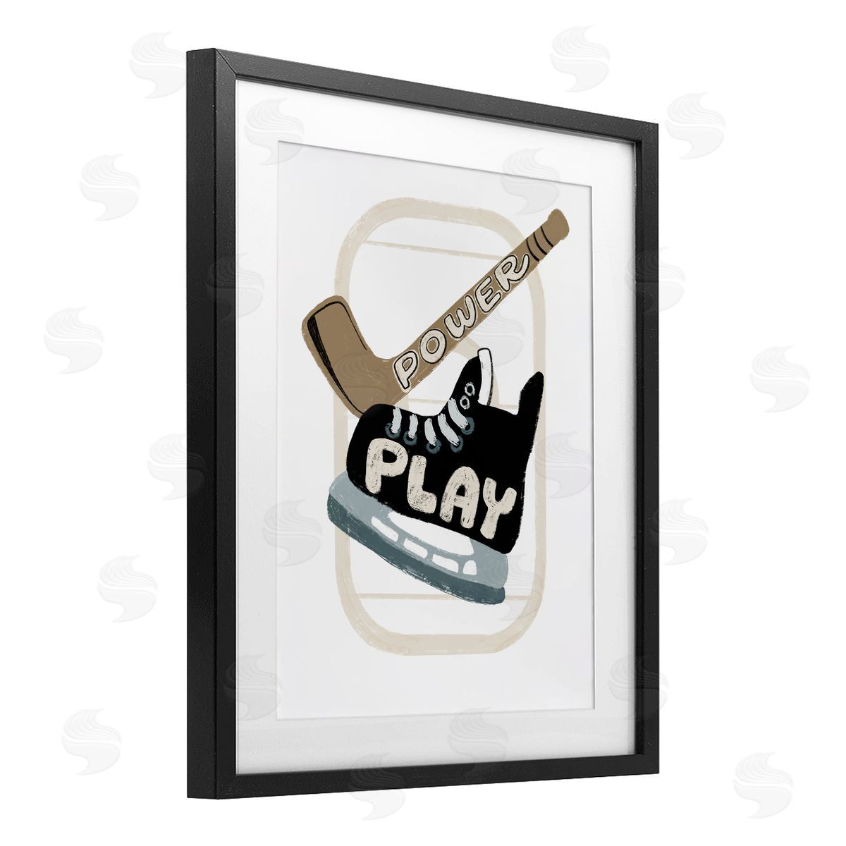 Connie Summers Power Play Hockey Black Framed Print Under Glass with White Mat Wall Art