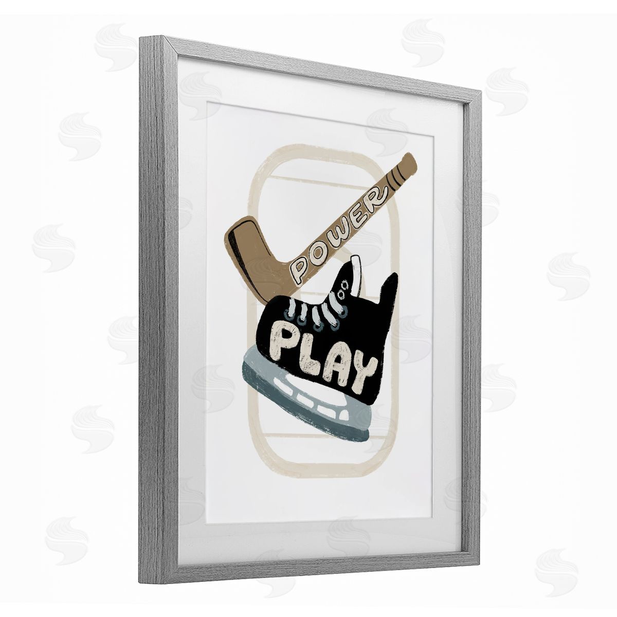 Connie Summers Power Play Hockey Gray Framed Print Under Glass with White Mat Wall Art
