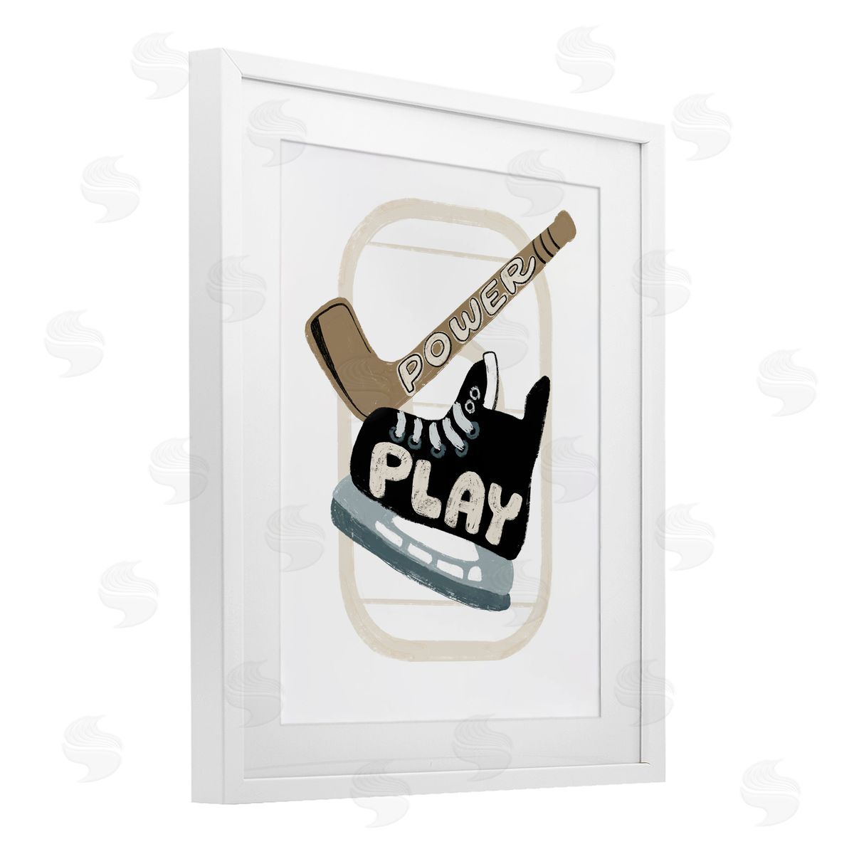 Connie Summers Power Play Hockey White Framed Print Under Glass with Mat Wall Art