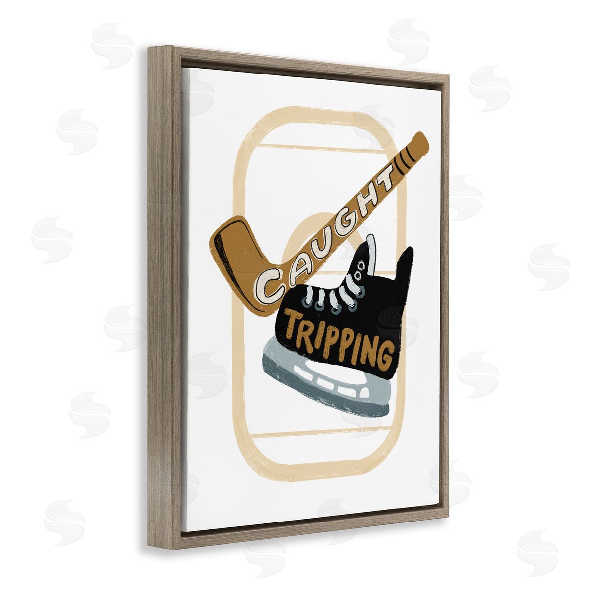 Connie Summers Caught Tripping Hockey Brown Floating Frame Canvas Wall Art Print