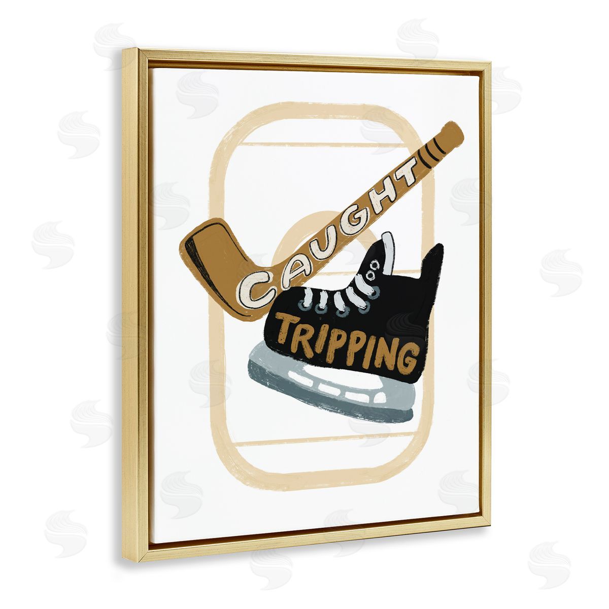Connie Summers Caught Tripping Hockey Gold Floating Frame Canvas Wall Art Print