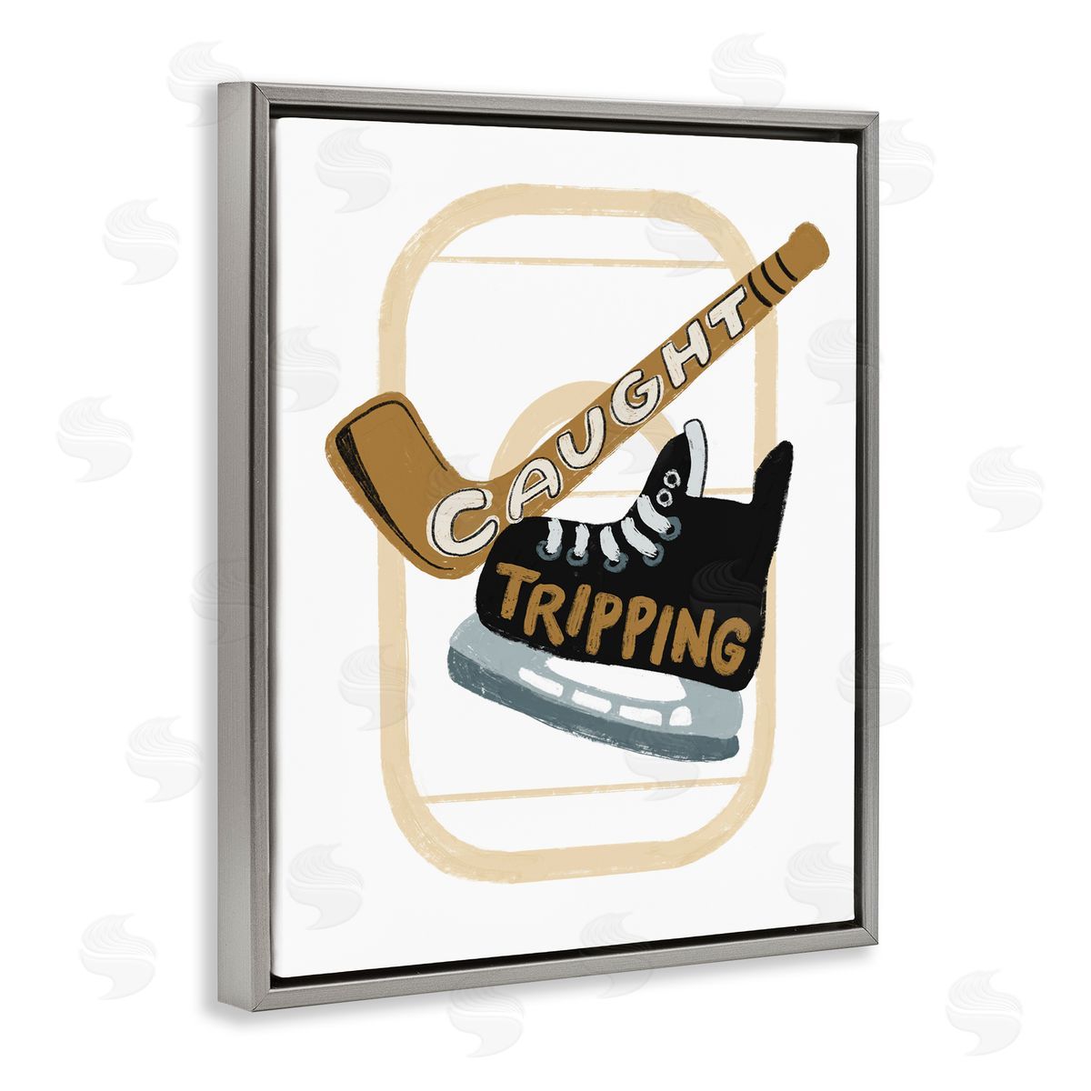 Connie Summers Caught Tripping Hockey Gray Floating Frame Canvas Wall Art Print
