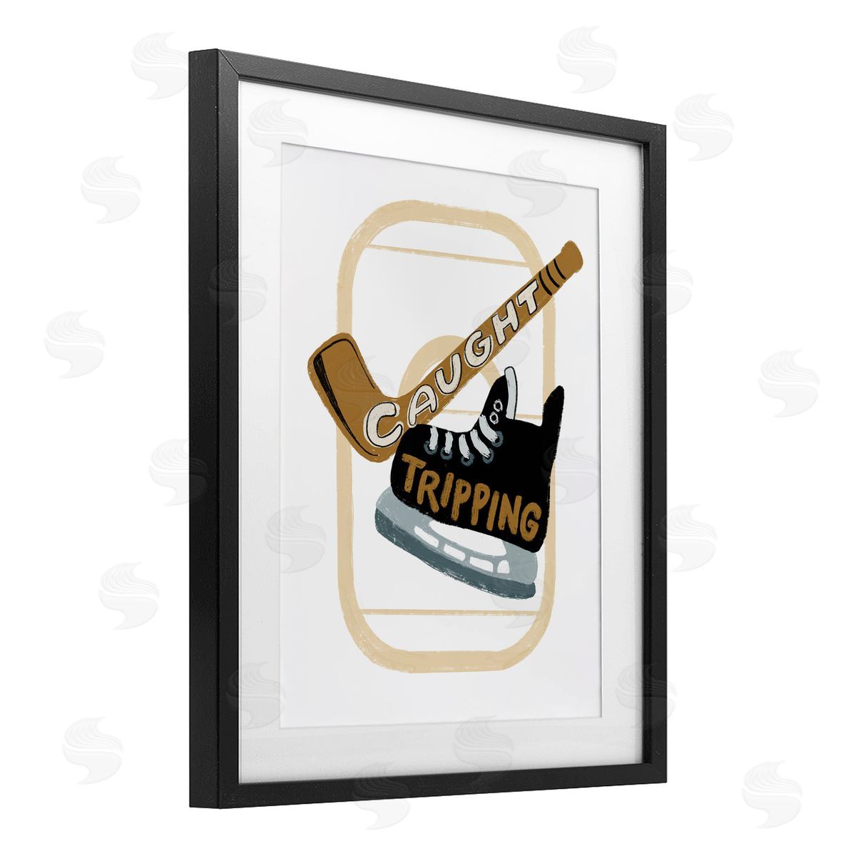 Connie Summers Caught Tripping Hockey Black Framed Print Under Glass with White Mat Wall Art