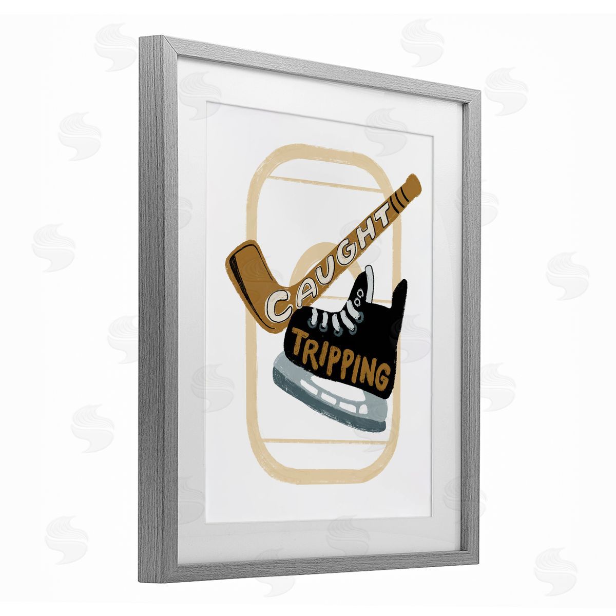 Connie Summers Caught Tripping Hockey Gray Framed Print Under Glass with White Mat Wall Art