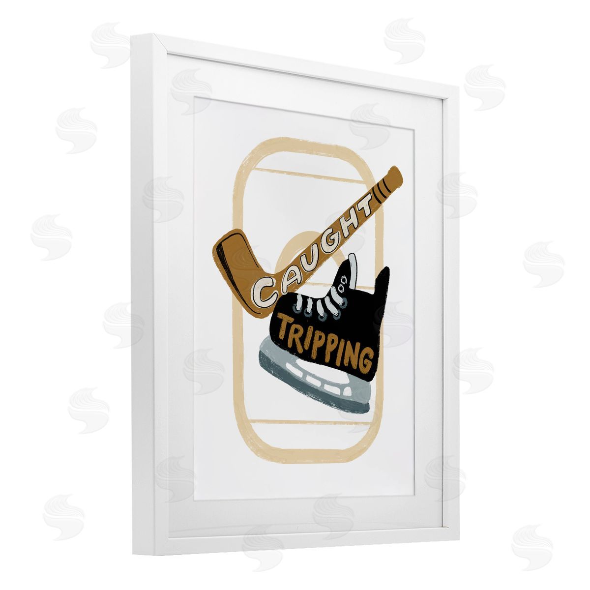 Connie Summers Caught Tripping Hockey White Framed Print Under Glass with Mat Wall Art