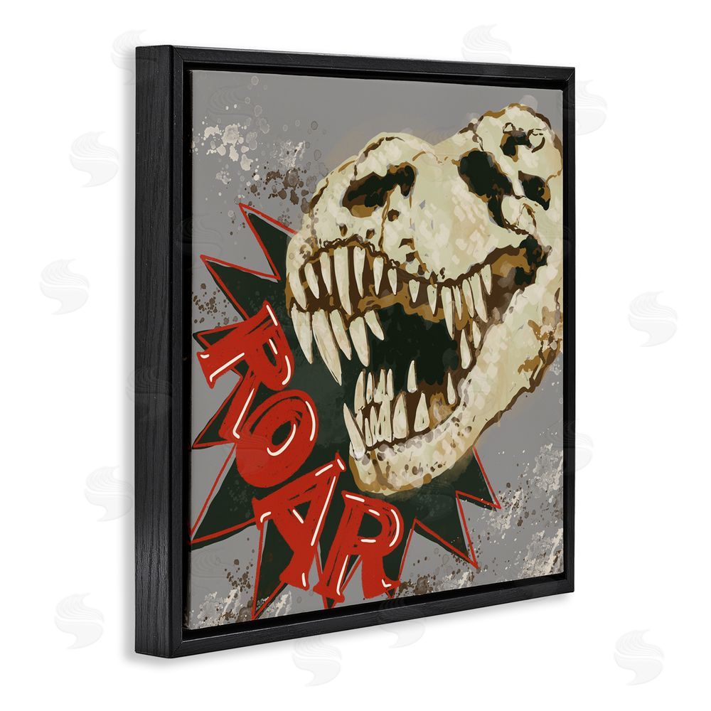 Connie Summers Roar Dinosaur Skull Black Floating Frame Canvas Wall Art Print
