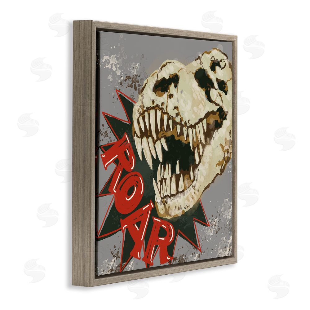 Connie Summers Roar Dinosaur Skull Brown Floating Frame Canvas Wall Art Print