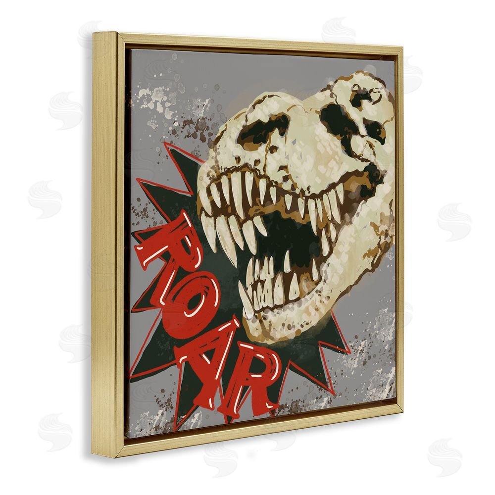 Connie Summers Roar Dinosaur Skull Gold Floating Frame Canvas Wall Art Print