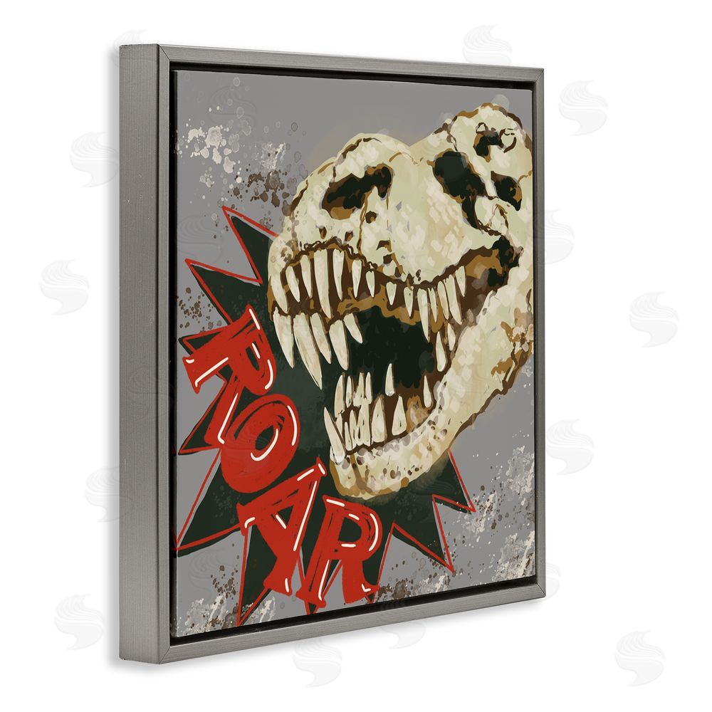 Connie Summers Roar Dinosaur Skull Gray Floating Frame Canvas Wall Art Print