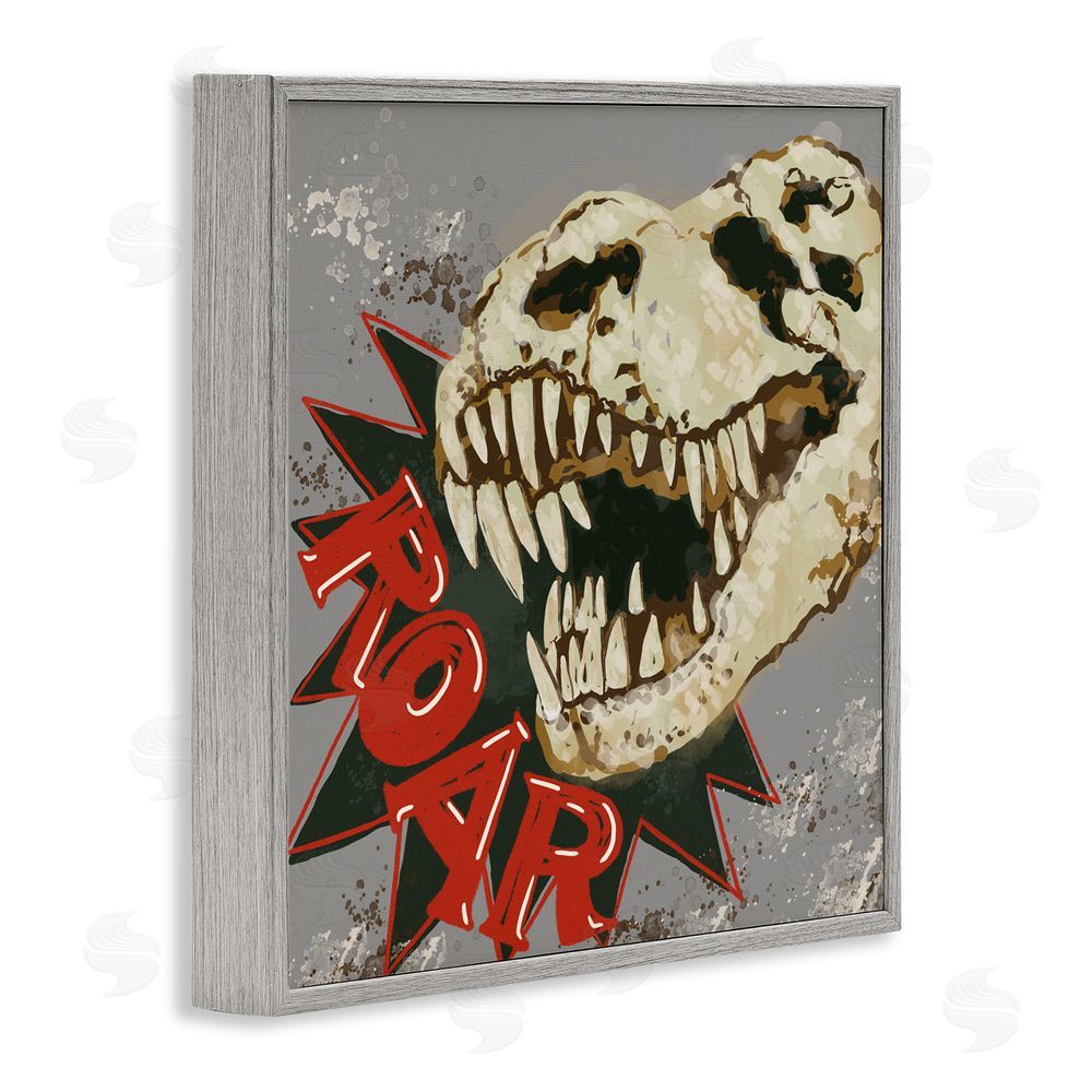 Connie Summers Roar Dinosaur Skull Gray Framed Giclee Wall Art Print