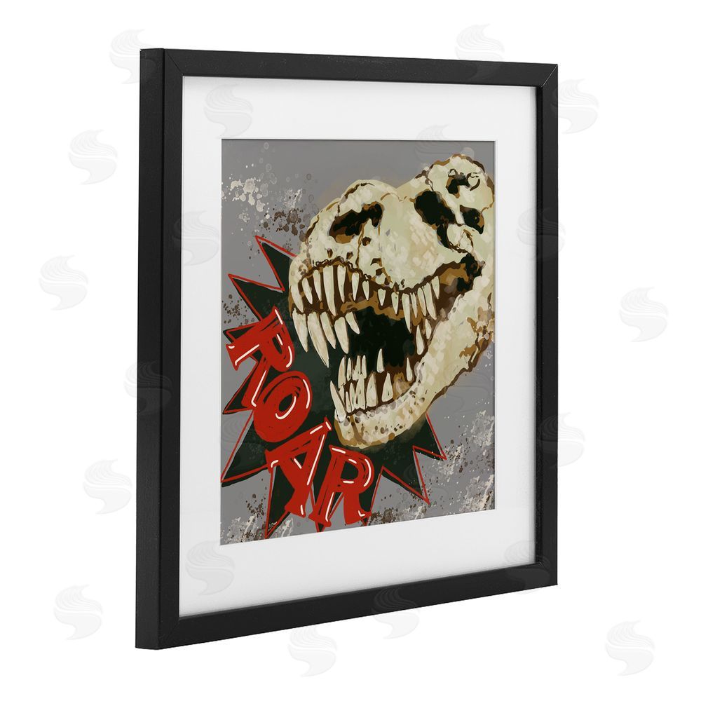Connie Summers Roar Dinosaur Skull Black Framed Print Under Glass with White Mat Wall Art