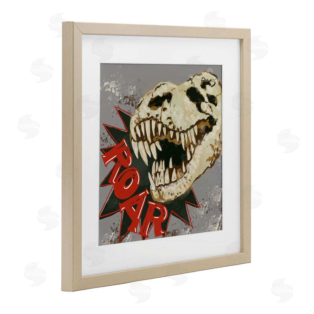 Connie Summers Roar Dinosaur Skull Birch Framed Print Under Glass with White Mat Wall Art