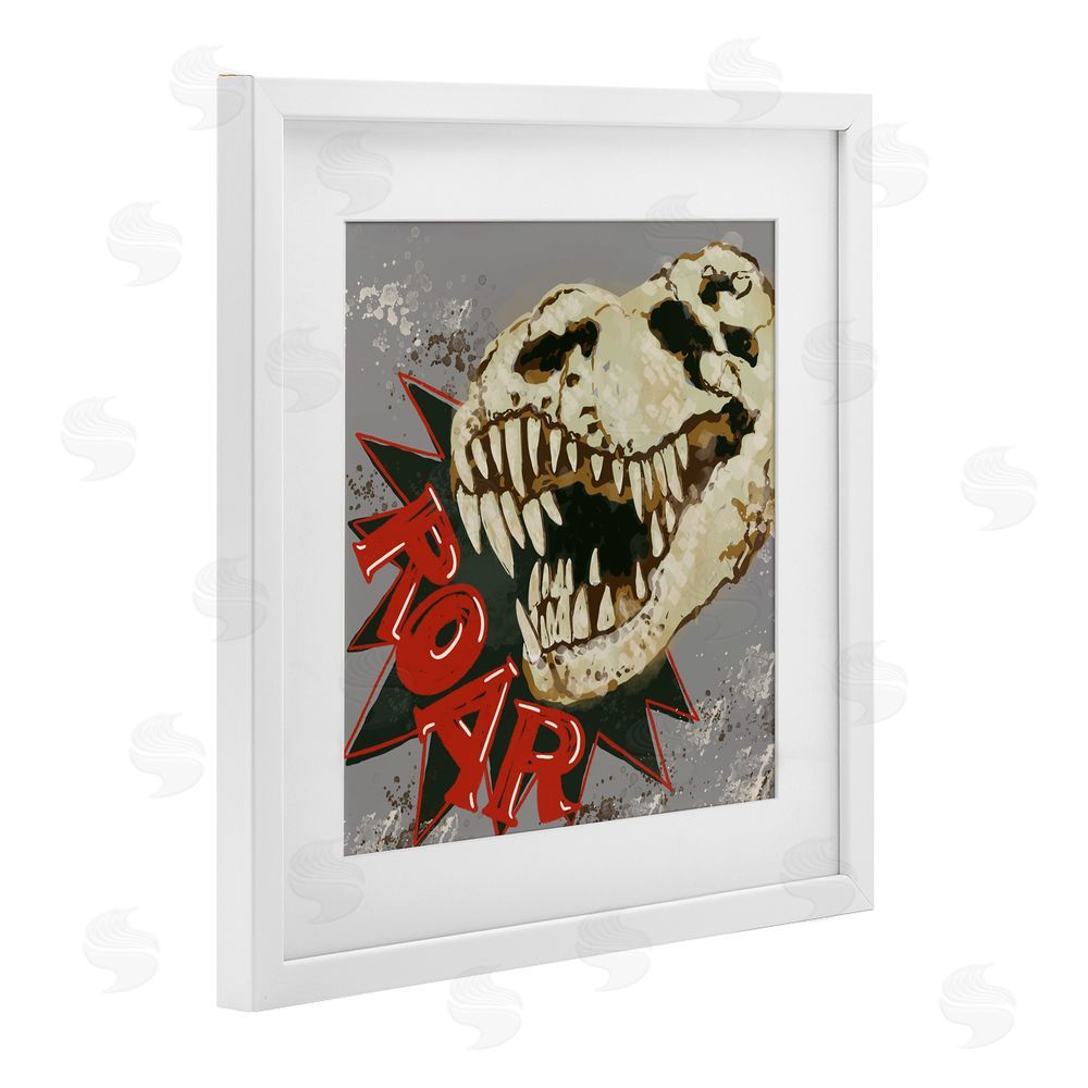 Connie Summers Roar Dinosaur Skull White Framed Print Under Glass with Mat Wall Art