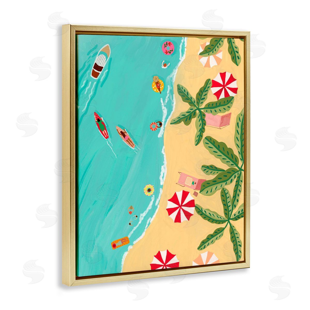 Nabeela Rumi Busy Beach Day Hangout Gold Floating Frame Canvas Wall Art Print