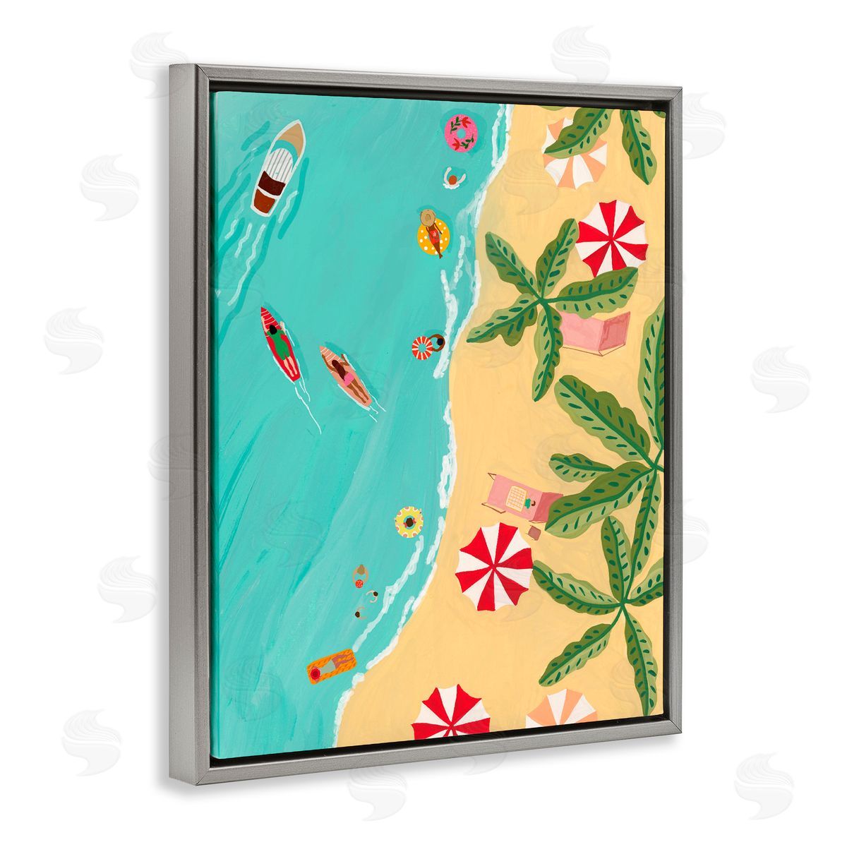 Nabeela Rumi Busy Beach Day Hangout Gray Floating Frame Canvas Wall Art Print