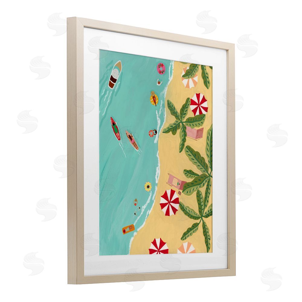 Nabeela Rumi Busy Beach Day Hangout Brown Framed Print Under Glass Wall Art