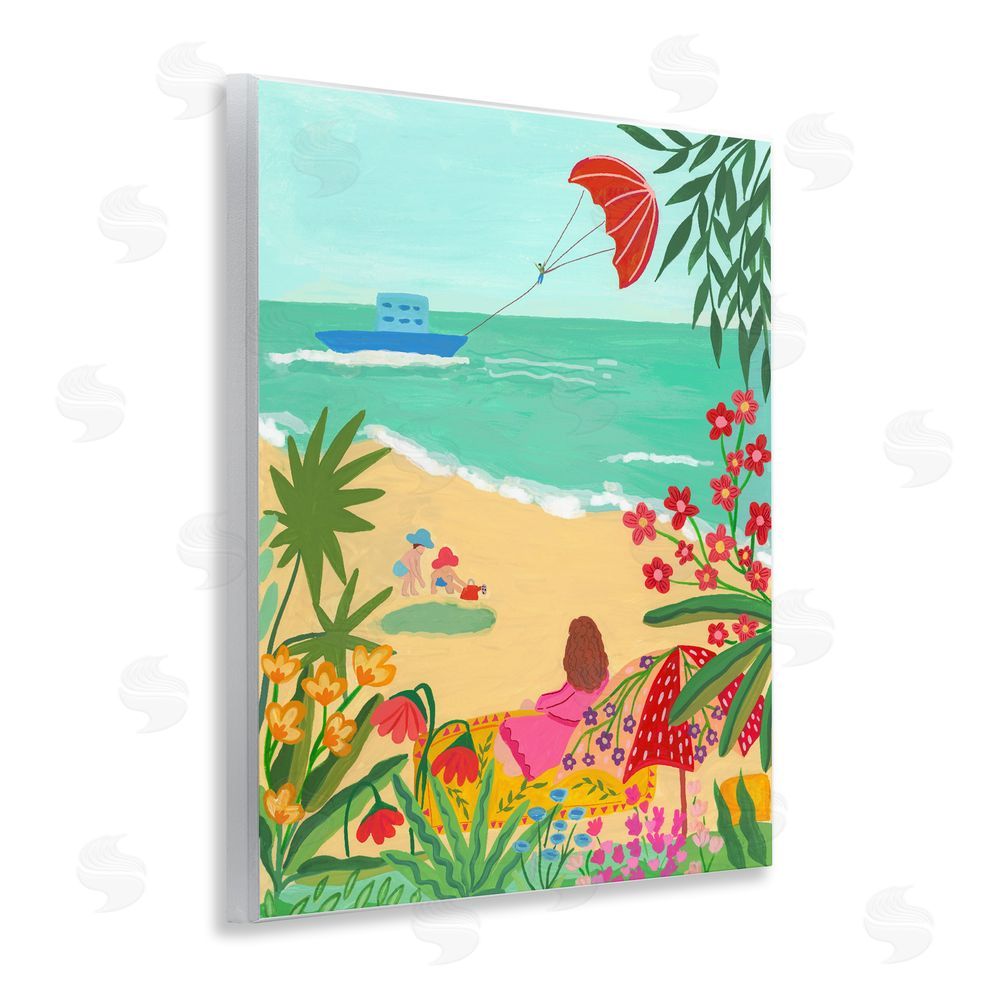 Nabeela Rumi Beach And Flowers View Wooden Wall Plaque Art Print