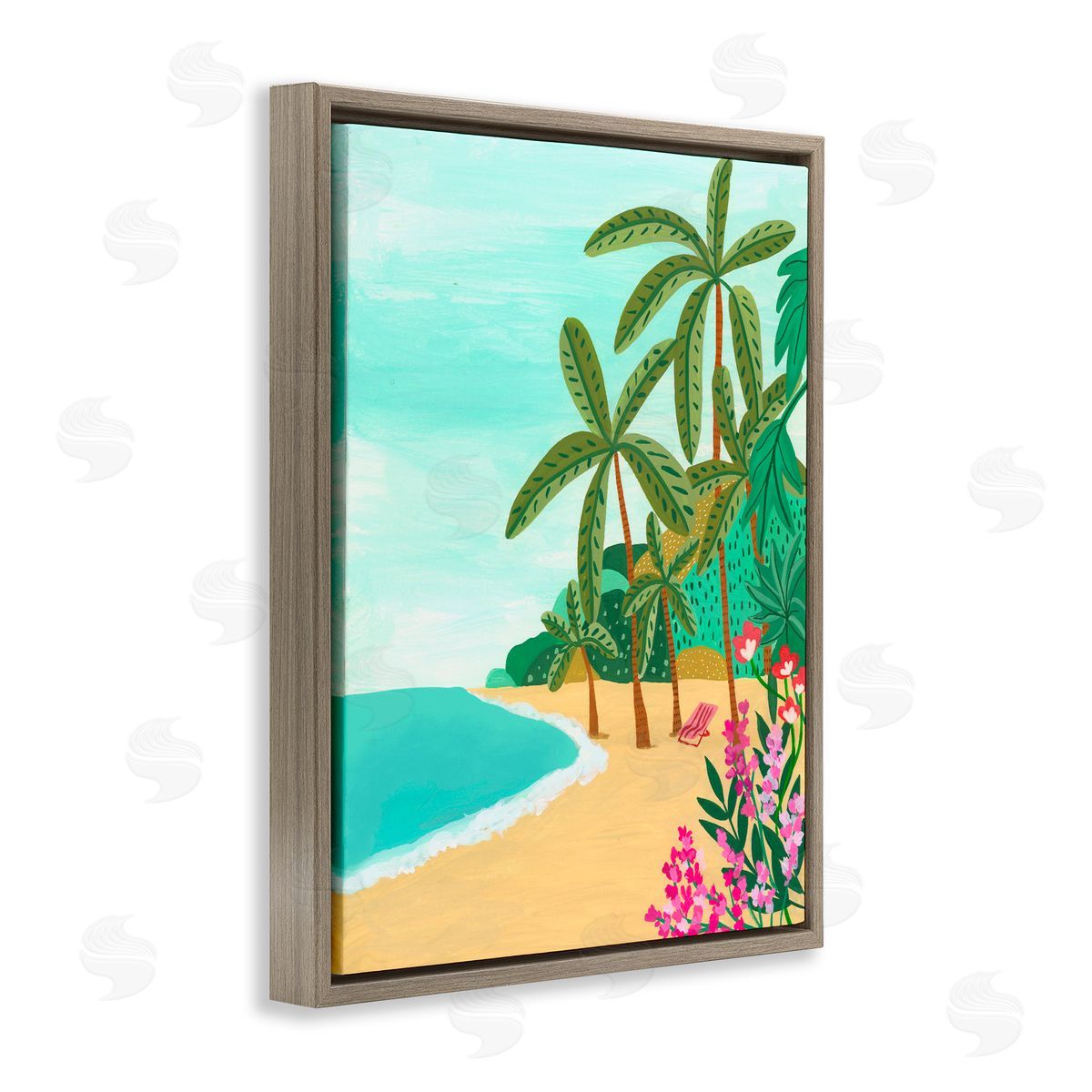 Nabeela Rumi Palm Filled Shoreline Brown Floating Frame Canvas Wall Art Print
