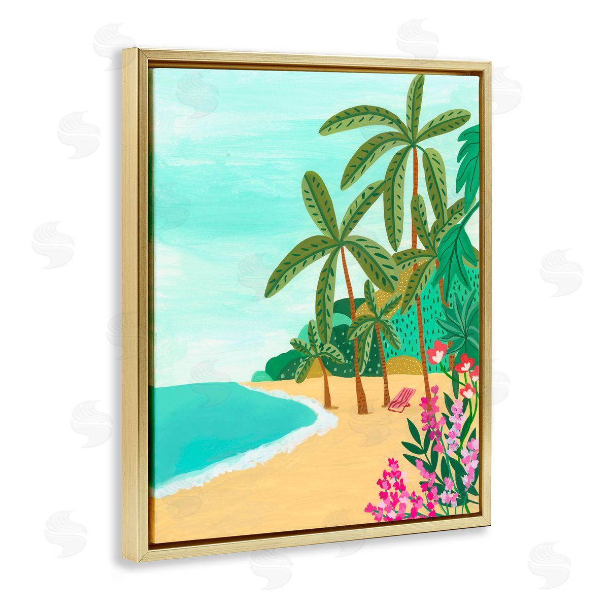 Nabeela Rumi Palm Filled Shoreline Gold Floating Frame Canvas Wall Art Print