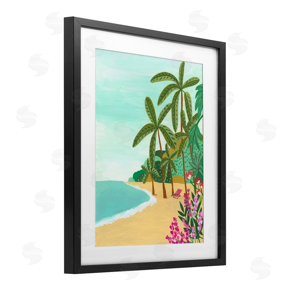 Nabeela Rumi Palm Filled Shoreline Black Framed Print Under Glass Wall Art