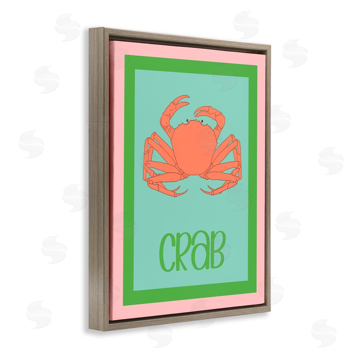 Christine Becker Coastal Cuisine Crab Brown Floating Frame Canvas Wall Art Print