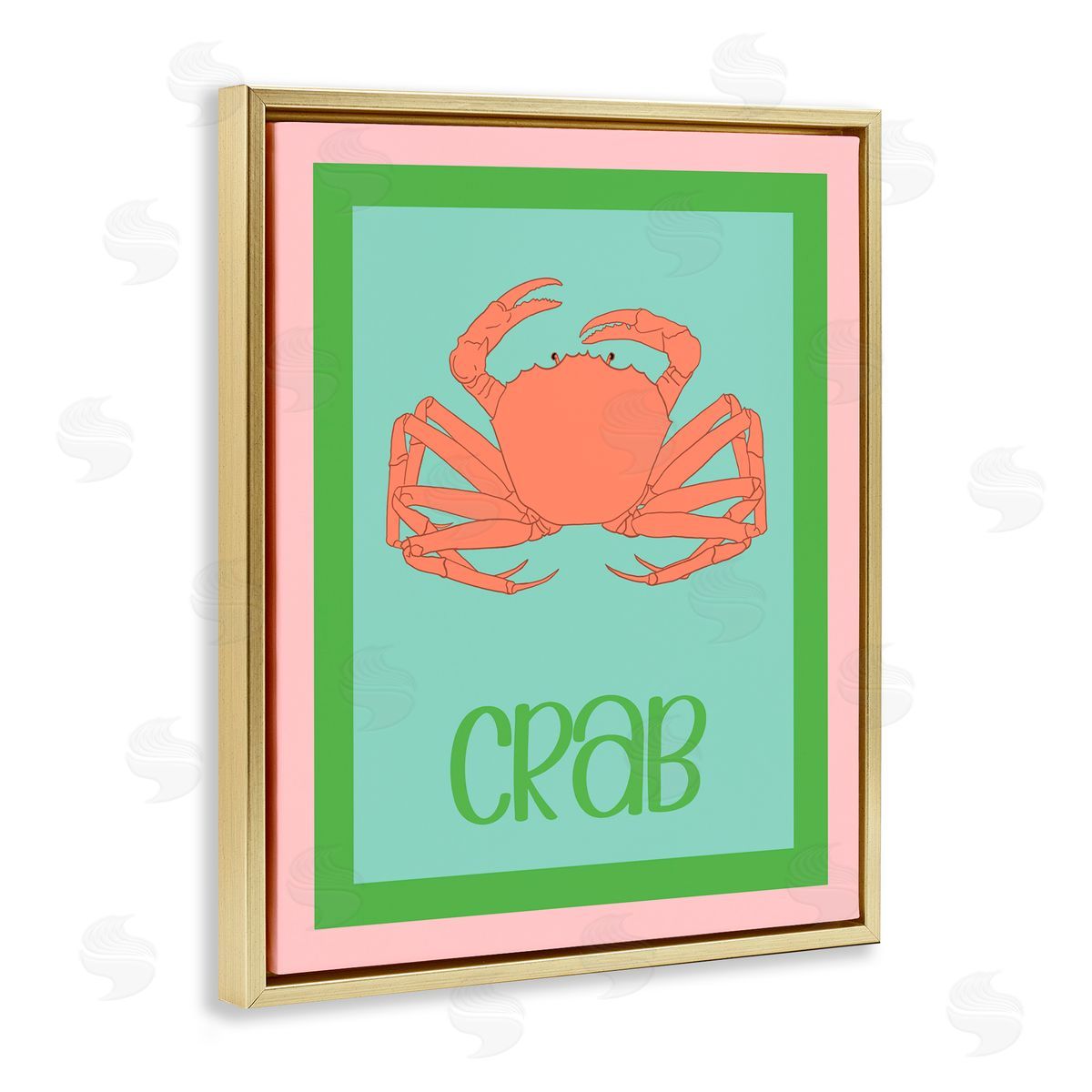 Christine Becker Coastal Cuisine Crab Gold Floating Frame Canvas Wall Art Print