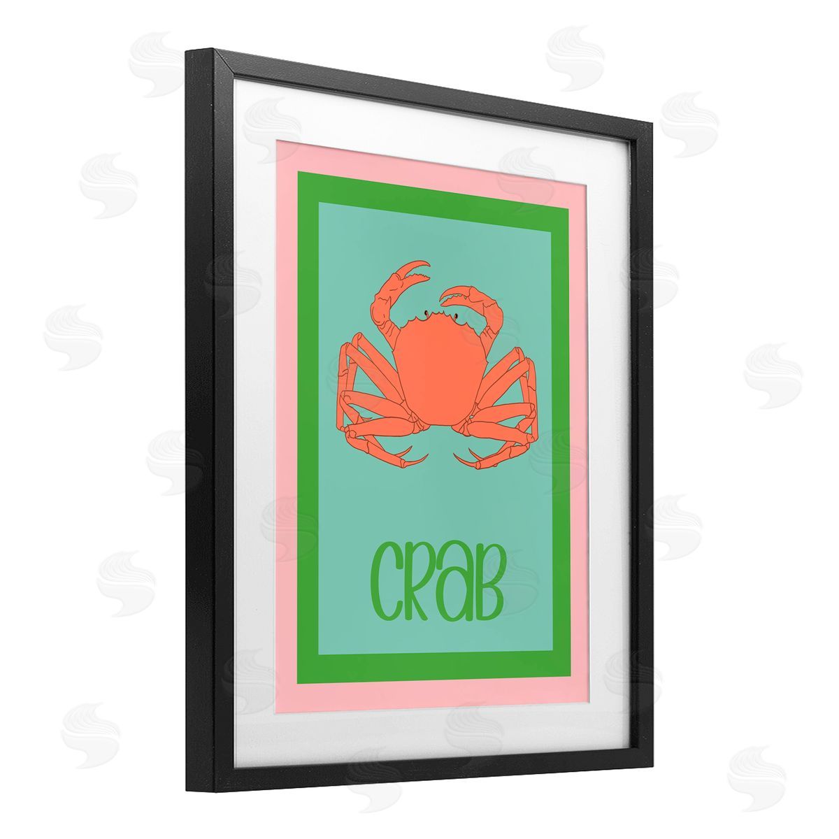 Christine Becker Coastal Cuisine Crab Black Framed Print Under Glass with White Mat Wall Art