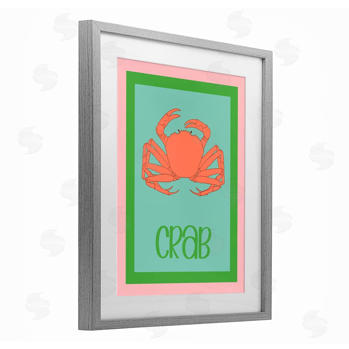 Christine Becker Coastal Cuisine Crab Gray Framed Print Under Glass with White Mat Wall Art