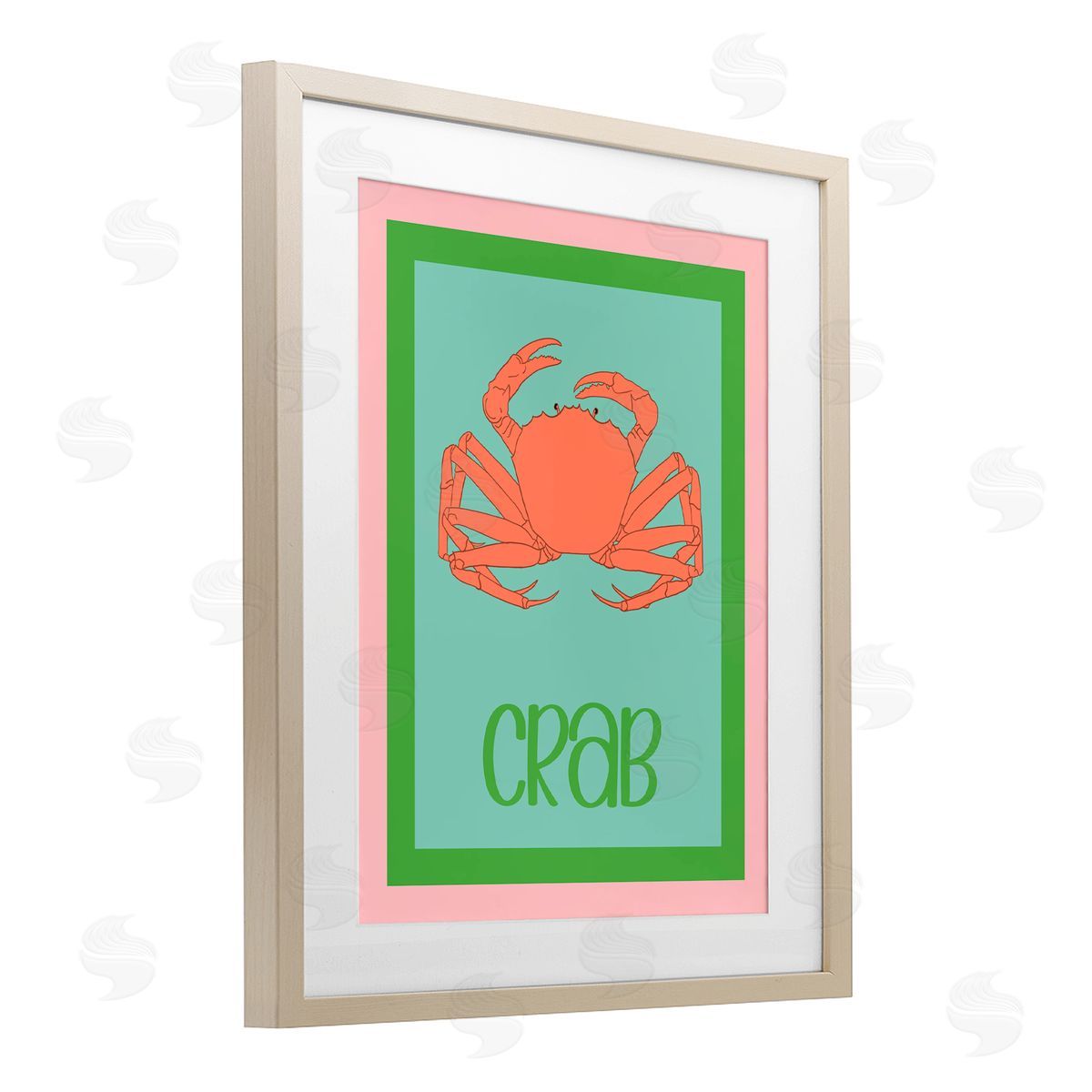 Christine Becker Coastal Cuisine Crab Birch Framed Print Under Glass with White Mat Wall Art