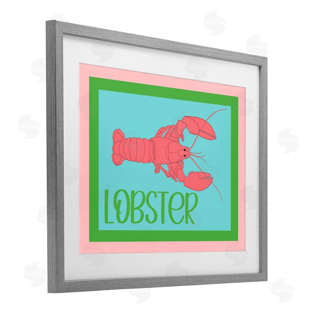 Christine Becker Coastal Cuisine Lobster Gray Framed Print Under Glass with White Mat Wall Art